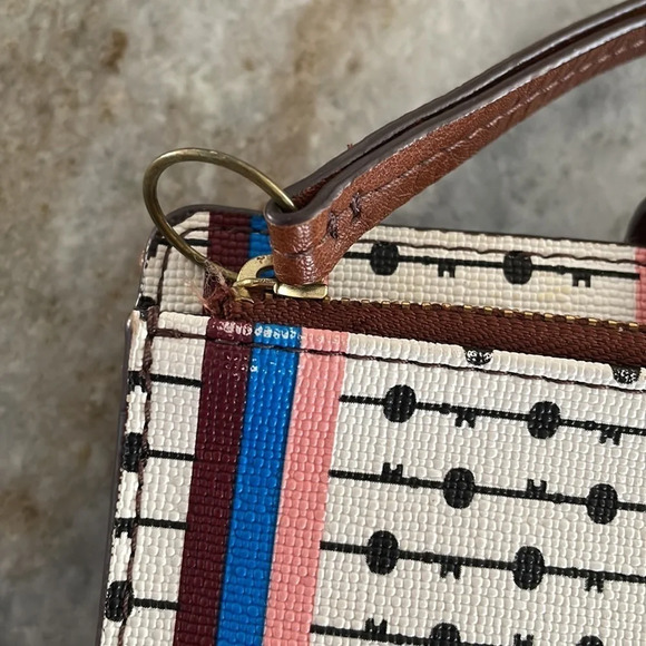 Fossil Women's Wallet Caroline Clutch ECRU Multi Stripe Zip - Picture 11 of 16